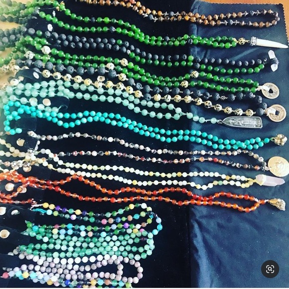 Jade with Lava Beads and bone charm Necklace - Picture 10 of 13